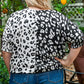 Black Plus Size Contrast Leopard Half Sleeve Blouse