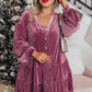 Meadow Mauve Plus Size Textured Velvet Tiered Buttons Tiered Dress