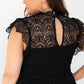 Black Plus Size Lace Bodice High Neck Flowy Pleated Dress