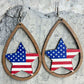 Fiery Red American Flag Heart Shape Hollowed Wood Drop Earrings