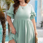 Grass Green Ruffle Trim Short Sleeve Plus Size Flared Mini Dress