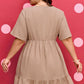 Dark Khaki Plus Size Textured Ruffled Short Sleeve Dress