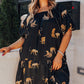 Black Plus Size Cheetah Print Puff Sleeve Ruffle Mini Dress