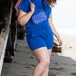 Dark Blue Plus Size Fashion Textured Short 2pcs Outfit