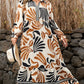 White Plus Size Abstract Print Contrast Collar Split Neck Shift Long Dress