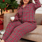 Red Plaid Printed Shirt and Pants Plus Size Lounge Set