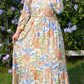 Khaki Floral Print 3/4 Sleeves Tiered Plus Size Long Dress