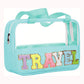 Mint Green TRAVEL Chenille Letter Clear PVC Makeup Bag