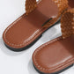 Chestnut Braided Double Band Leathered Flat Slippers