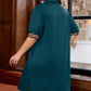 Sea Green Leopard Patchwork Detail Quarter Zip Collared Plus Size Mini Dress