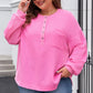 Bonbon Half Buttons Chest Pocket Drop Sleeve Plus Size Top