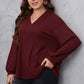 Honey Melo Apparel Plus Size V-Neck Dropped Shoulder Blouse