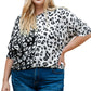 Black Plus Size Contrast Leopard Half Sleeve Blouse