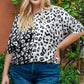 Black Plus Size Contrast Leopard Half Sleeve Blouse