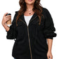 Black Plus Size Bishop Sleeve Zip Up Hooded Jacket