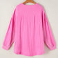 Bonbon Half Buttons Chest Pocket Drop Sleeve Plus Size Top