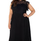 Black Plus Size Lace Bodice High Neck Flowy Pleated Dress