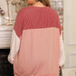 Mineral Red Plus Size Ribbed Colorblock Long Sleeve Top