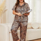 Plus Size Leopard Short Sleeve Top and Pants Lounge Set