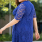 Blue Plus Size Half Sleeve Lined Lace Midi Dress