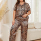 Plus Size Leopard Short Sleeve Top and Pants Lounge Set