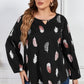 Honey Melo Apparel Plus Size Printed Round Neck Long Sleeve Cutout Blouse