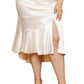 Beige Satin Split Ruffled High Waist Plus Size Skirt