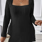 Plus Size Square Neck Long Sleeve Top