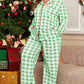 Green Plaid Print Contrast Trim Long Sleeve Plus Size Pajama Set