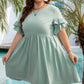Grass Green Ruffle Trim Short Sleeve Plus Size Flared Mini Dress