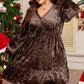 Coffee Plus Size Velvet Babydoll Mini Dress with Puff Sleeve