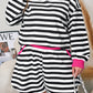 Black Stripe Color Block Edge Pullover and Shorts PLus Size Set