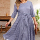 Gray Striped Tie Waist 3/4 Sleeve Plus Size Dress