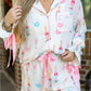 White Plus Size Wine Glass Print Bow Knot Pajama Set
