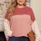 Mineral Red Plus Size Ribbed Colorblock Long Sleeve Top