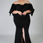 Black Bow Tie Puff Sleeve Plus Size High Slit Maxi Dress