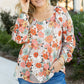 Khaki Plus Size Flower Print Square Neck Peplum Blouse