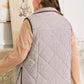 Brown Stripe Quilted Wavy Hem Snap Button Plus Size Vest