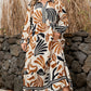 White Plus Size Abstract Print Contrast Collar Split Neck Shift Long Dress