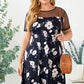 Blue Plus size Floral Print Polka Dots Mesh Patch Mini Dress