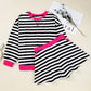 Black Stripe Color Block Edge Pullover and Shorts PLus Size Set