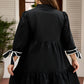 Black Contrast Trim Knot Cuffs Plus Size V Neck Mini Dress