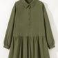 Four Leaf Clover Plus Size Collar Half Button Long Sleeve Ruffle Hem Mini Dress