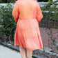 Peach Blossom Metallic Balloon Sleeve Shirt Plus Size Mini Dress