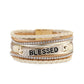 Beige BLESSED Rhinestone Braided Detail Buckle Bracelet