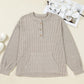 Simply Taupe Plus Size Ribbed Knit Kangaroo Pocket Henley Long Sleeve Top