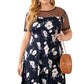 Blue Plus size Floral Print Polka Dots Mesh Patch Mini Dress