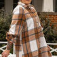 Khaki Plus Size Plaid Flounce Sleeve Button up Shirt Dress