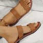 Chestnut Braided Double Band Leathered Flat Slippers