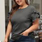 Dark Grey Ruffled Short Sleeve Plus Size Top